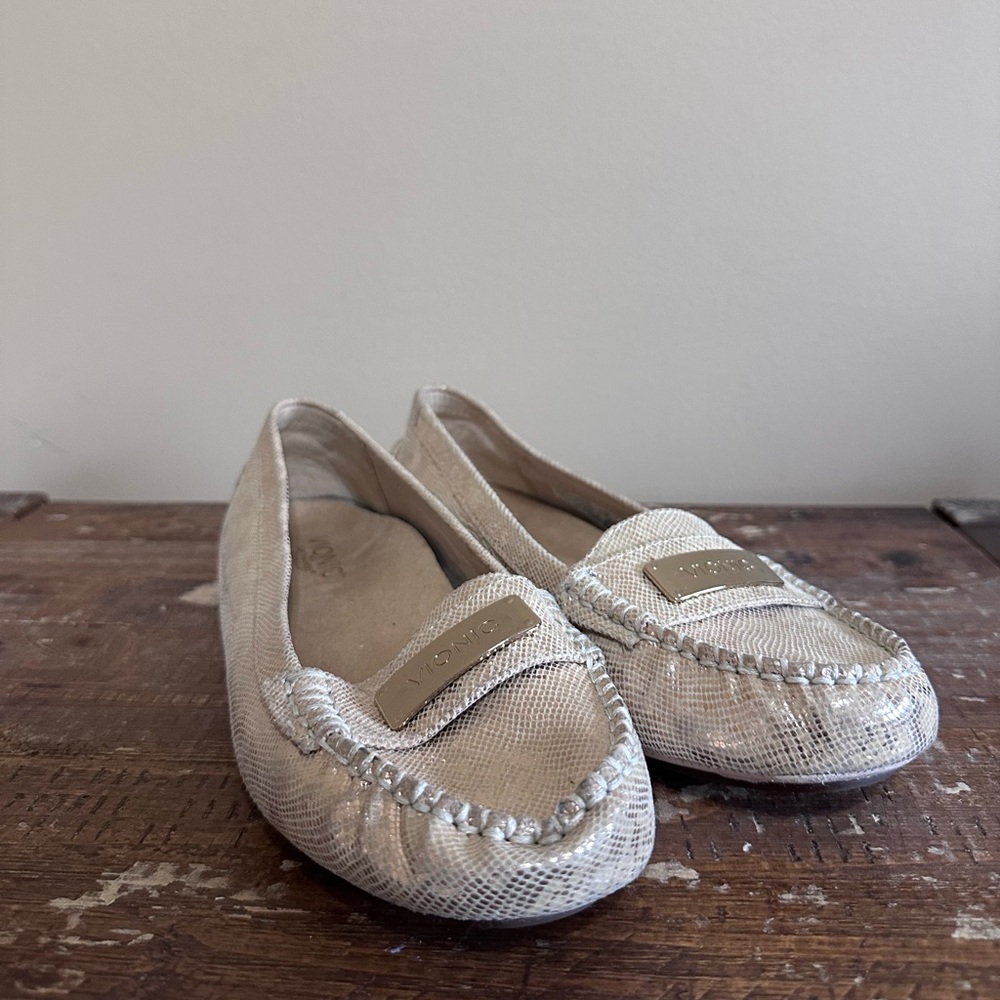 Vionic Gold Snake-Embossed Loafer Shoes